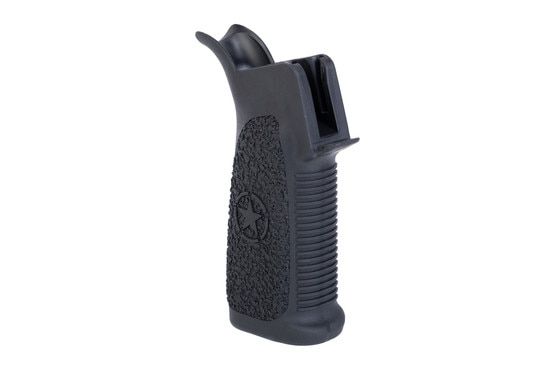 Ergonomic, textured black AR-15 pistol grip.